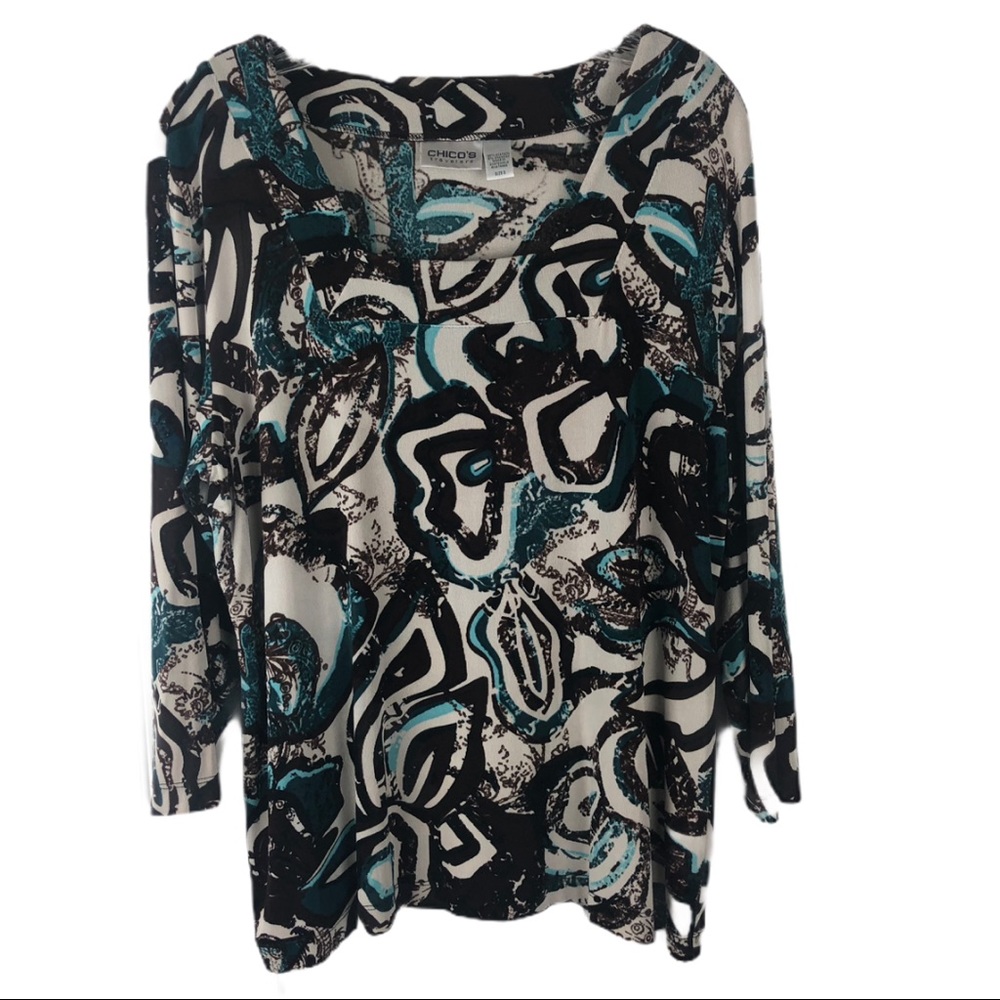 COPY - CHICO'S Travelers Square Neck Print Top